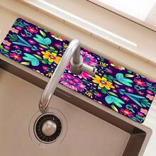 1 pieza Cubierta de grifo con estampado floral, de poliéster duradero, de secado rápido, fácil de limpiar, adecuado para cocina y baño, fácil instalación, decoración diaria, regalo, alfombra de baño, cubierta de grifo duradera, accesorio de grifo - Multicolor - Ver 9