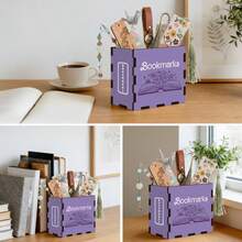 1pc Wooden Desktop Bookend & Organizer - Colorful Book-Themed, Suitable For Bookshelves, Holiday Gift For Book Lovers - Violet Purple - View 3