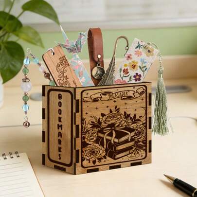 1 cái chặn sách kiêm hộp đựng đồ bằng gỗ - Chủ đề sách nhiều màu sắc, phù hợp với giá sách, quà tặng ngày lễ cho người yêu sách.