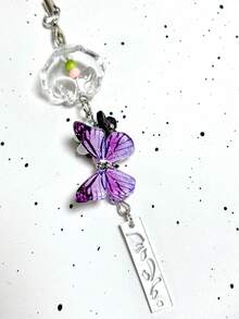 1pc Purple Butterfly Wind Chime Handmade Phone Charm, Unique Gift, Cute Small Pendant, Fresh - Purple - View 4