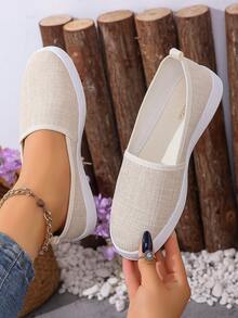 Solid Color Casual Canvas Sneakers For Women, Soft Sole Versatile Athletic Shoes, Durable White Tennis Walking Shoes, Comfortable Daily Wear - Apricot - View 4