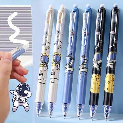 13pcs Astronaut Shaped Erasable Gel Pen Set, Blue Ink, Built-In Eraser, [3pcs Pens + 10pcs Refills] 0.5mm Fine Tip, Ideal For Note-Taking And Writing, Perfect For Office, School, Birthday, Christmas, Halloween, Valentine's Day, New Year Gifts, Easter Gift!