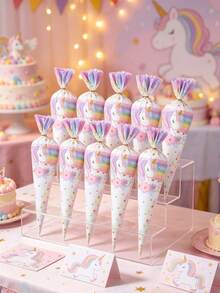 50 piezas Bolsas de regalo con diseño de unicornio rosa, suministros de embalaje para fiestas de cumpleaños de unicornio, adecuado para bandejas, embalaje de cocina para fiestas, Día de San Valentín - Unicornio Modelo B - Ver 3