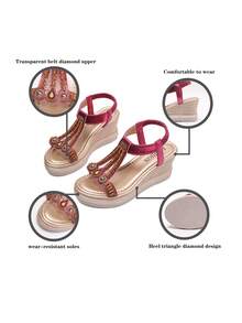 Giày sandal đế xuồng phong cách Bohemian mới năm 2025 dành cho nữ, sandal cao gót đế dày kiểu La Mã. - Màu Hồng Tươi - Xem 7