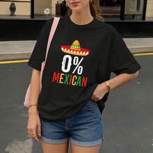 Camiseta Negra con Sombrero Mexicano y Texto 0 Porciento Mexicano para Fiesta - Negro - Ver 3