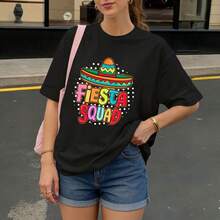 Camiseta Negra Fiesta Squad con Sombrero Mexicano para Fiestas y Eventos - Negro - Ver 3