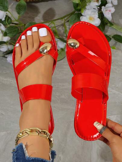1 Pair Princess Style Summer Fashion Elegant Comfortable Versatile Glossy Thong Sandals For Women, Matches Any Outfit