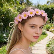 1 pieza Diadema con margaritas lindas, Tocado de trenza estilo bohemio, Accesorio para el cabello corona de flores de girasol - Multicolor - Ver 5