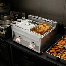 HYYKJ-US Commercial Double Tank LPG Deep Fryer 6L Per Tank Stainless Steel Countertop Fryer For French Fries Chicken Wings Snack Restaurant Kitchen Use - A - View 4