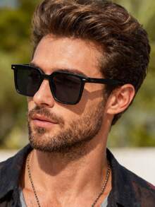 1pc Men's Geometric Black Stylish Classic Street Fashion Glasses, Suitable For Driving, Fishing, Camping, Daily Life, Street Photography, Tropical Beach Vacation, Business Casual Occasions - 1 cái màu xám đen - Xem 7