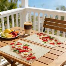 1/2/4/6/8/300pcs Strawberry Theme Placemat Set. Made Of 100% Polyester, Size 12 Inches * 18 Inches/30cm * 45cm. Machine Washable Polyester Placemats, Heat-Resistant, Stain-Resistant, Waterproof, And Easy To Clean. Suitable For Spring Home Decor, Household Essentials, Kitchen Supplies, And Family Gatherings. - Multicolor - View 11