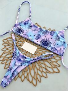 Bộ bikini 2 mảnh phong cách bohemian thanh lịch, gợi cảm, họa tiết da báo và ngôi sao, phối màu tie-dye, viền tương phản, thích hợp cho bãi biển và kỳ nghỉ xuân/hè. - Nhiều màu - Xem 1