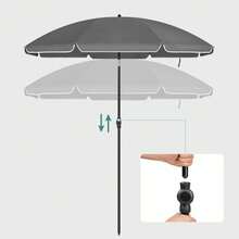 Beach Umbrella, Garden Parasol With UPF 50+ Protection, Tilt, Portable And Windproof, Fibreglass Ribs, Carry Bag - Grey - View 4
