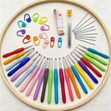44pcs Ergonomic Crochet Hook Set, Includes 2-10mm Soft Rubber Handle Hooks, Knitting Stitch Markers, Knitting Needles, Measuring Tape, Comfortable Knitting DIY Tools - AND Style - View 1