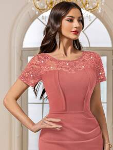 MIUSOL Vintage Sequin Floral Lace Wrap Hem Cocktail Party Bodycon Dress,Summer Dress,Office Wear For Women Elegant - Dusty Pink - View 11