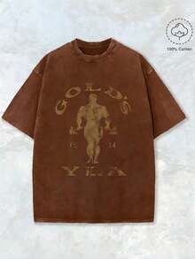Gym Motivation Design With Golden Lettering & Weightlifting Art Print Washed T Shirt 230gsm, Round Neck Gym & Outdoor Sports Apparel, All-Season Fitness Shirt, Training Gear, Sporty Design, Durable Construction, Performance Wear, Casual Athletes, Halloween & Christmas Casual Wear, Gym Shirts, Comfortable Fit Shirt, Workout Clothing, Street Style, Fitness Enthusiasts2025 - 棕色 - 查看 11