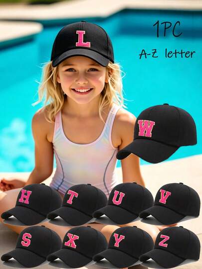 1pc Kids Baseball Hat With 26-Letter Pattern, Kids Cap For Girls, Baseball Cap, Sun Visor Hat, Suitable For Outdoor Activities And Daily Wear, Sun Ion