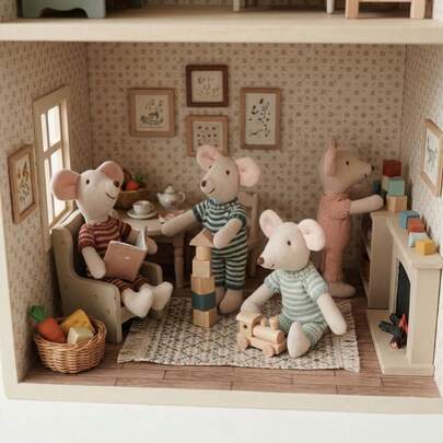 INS Nordic Home 4件套手工编织丹麦迷你老鼠毛衣，条纹钩针老鼠玩偶，玩具套装，可更换服装，可爱玩偶，圣诞节、新年、复活节节日礼物和装饰品，儿童手偶，婴儿玩具