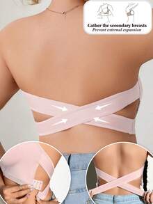 Plus Size Women's Side Buckle Wireless Bra, Breathable Non-Slip Supportive Seamless Everyday Bra - Baby Pink - View 2