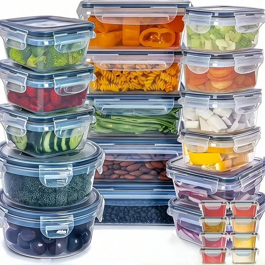 Awaoko 12pcs/24pcs Food Storage Containers, 5 Sizes, Reusable Sealed Lid PP Material Snap Lock Boxes, Suitable For Fruit, Vegetable, Salad, Pasta, Meat, Bento, Lunch And More, Fridge & Kitchen Organizer, Space Saving Stackable