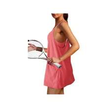 Womens Tennis Dress Workout Mini Dress With Shorts Sleeveless Spaghetti Straps Golf Athletic Dresses Mini Romper Dress Casual Workout Outfits Dresses For Women - 紅色 - 查看 5