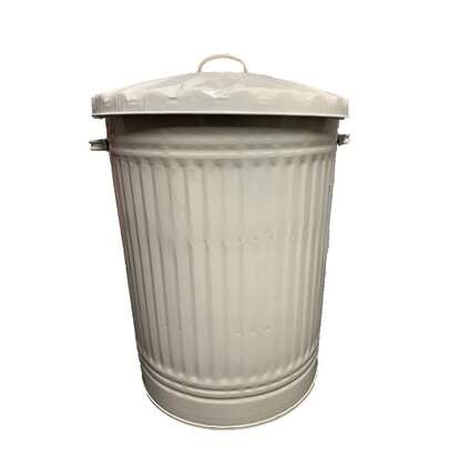 LARGE METAL BIN WITH LID FOR WASTE TRASH DUSTBIN ANIMAL HORSE FEED CREAM 90L