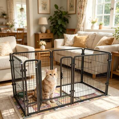 Indoor Dog Playpen 6 Panels – Metal Pet Playpen For Small Dogs & Puppies, Easy Assemble Foldable Fence, Rust Resistant, Portable Secure Space For Home