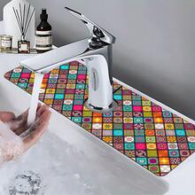 1 pieza Alfombrilla para grifo con estampado bohemio, de poliéster duradero, de secado rápido, fácil de limpiar, adecuada para cocina y baño, fácil de instalar, decoración diaria, regalo, alfombrilla de baño, alfombrilla de grifo duradera, accesorio para grifo - Multicolor - Ver 3