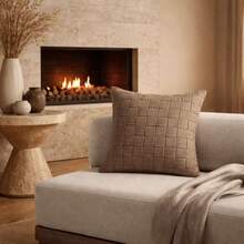 Decorative Cushion Cover In Woven Cotton Ribbon – Rustic Style – 45cm X 45cm - Chocolate Brown - View 4