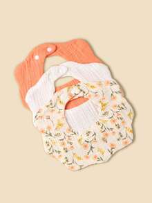 5pcs Baby Cotton Gauze Floral Bibs, Soft Absorbent Printed And Solid Color Drool Bibs Suitable For Newborns - 彩色 - 查看 3