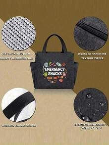 1/2pcs/Set Thermal Bag, Insulated Bag With The Snack Pattern Paired With A Black Cutlery Storage Bag, A Double Pocket Lunch Box Bag, Large Capacity, Student Meal Insulated Refrigerated Bag, Portable Travel Picnic Bag, Office School Lunch Bag Insulated Lunch Box, Work Lunch Box, Work Office Holiday Lunch Box, And Multi-Functional Camping School Lunch Box For Both Men And Women(Four Colors To Choose From) - Multicolor - View 7