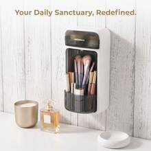 360° Rotating Makeup Brush Holder - Wall & Desktop Dual-Use Dustproof Cosmetic Organizer, Large Capacity For Brushes, Eyebrow Pencils & Vanity Accessories, Beauty Tool Display Case - Multicolor - View 3