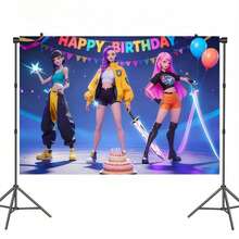 Hasbro 一套K-Pop女巫狩猎动漫主题装饰，包括背景幕布、女巫狩猎团体图案、生日派对装饰，适合粉丝见面会、生日派对，打造独特欢乐的女巫狩猎团体派对装饰礼物。 - 彩色 - 查看 3