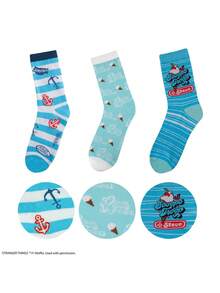 Netflix 3Pairs Stranger Things Officially Licensed Crew Socks Set With Scoops Ahoy Hellfire Club And Demogorgon Classic Patterns Soft Breathable Cotton Blend Material For Daily Casual Wear And Fan Collection Perfect Gift For Stranger Things Enthusiasts - ST - View 14