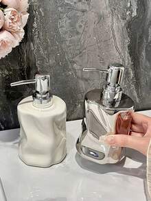 1pc Luxury Ceramic Refillable Soap Dispenser, 13oz Capacity For Hand Wash Or Dish Soap, Countertop Bathroom Accessory, Home Decor - Multicolor - View 1