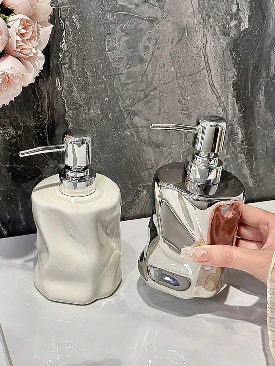 1pc Luxury Ceramic Refillable Soap Dispenser, 13oz Capacity For Hand Wash Or Dish Soap, Countertop Bathroom Accessory, Home Decor - Multicolor - View 1