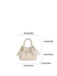 时尚高端新款褶皱水桶包，百搭时尚女士单肩斜挎包 - 米色 - 查看 5