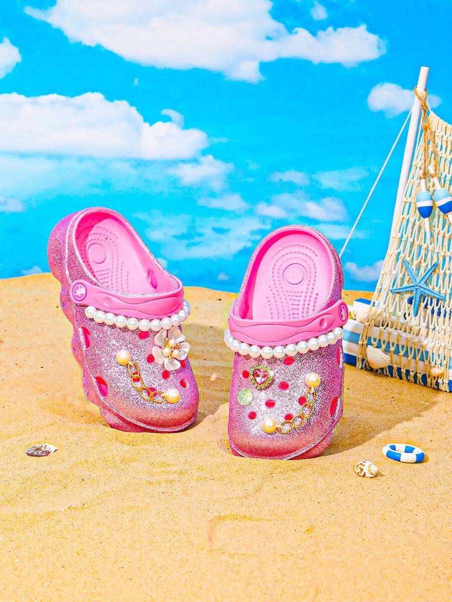 HOEASE Girls' Lightweight EVA Garden Clogs, Kid's Summer Beach Shoes With Hollow-Out Design, Non-Slip, Breathable Slip-On Design, All-Season Wear - Pink - View 1