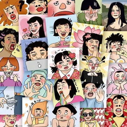 50张趣味贴纸套装，可用于装饰手机壳、日记本、平板电脑、滑板、吉他、剪贴簿、计划本、行李箱、信封、贺卡等。贴纸，剪贴簿用品，剪贴簿制作。