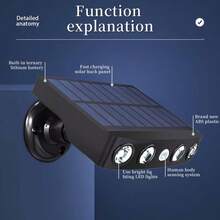 1/2pcs Black Shell Motion Sensor Outdoor Wall Light, Fake Surveillance Solar Powered Light With Light Sensor, Detachable Portable Outdoor Camping Lamp, Adjustable Height Outdoor Pathway Light, Built-In Button Switch, 3 Lighting Modes, Minimalist Stylish Floodlight With 270 Degree Illumination - white light - View 9
