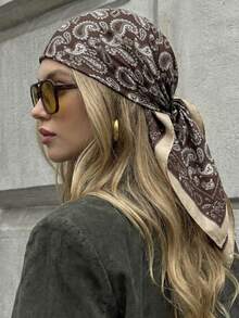 1 pieza Pañuelo cuadrado de mujer de 70*70cm con estampado de cachemira y paisley, de moda y versátil para uso diario - Marrón - Ver 5