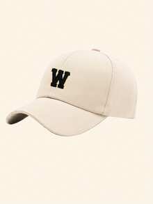 1 pieza Gorra de béisbol con parche de alfabeto de chenilla de 26 letras, gorra casual ajustable tipo papá para uso diario, viajes y atuendos casuales - blanquecino - Ver 7