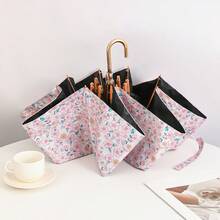 Ô dù nhỏ gọn chống tia UV họa tiết hoa nhí, ô dù gấp đa năng. - Móc vàng hình hoa - Xem 7