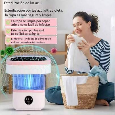 D&M Lavadora Portátil Plegable de 7L con Función de Secado, Cesta de Drenaje y Tubo de Agua, Lavado Vibratorio de 3 Velocidades, Diseño Compacto que Ahorra Espacio, Programa de Lavado Multifunción, Centrifugado Suave y Limpieza Profunda, Ideal para Ropa de Bebé y Ropa Interior, Perfecta para RV, Camping y Viajes, Solución de Lavandería para Acampar.