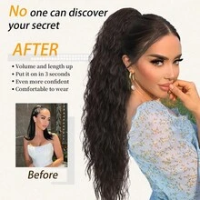 BINF Water Wave Human Hair Ponytail Clip-In Hair Extension 8-24 Inches Real Hair Ponytail Extension For Women Daily And Party Use Easy To Wear - Natural Black - View 4