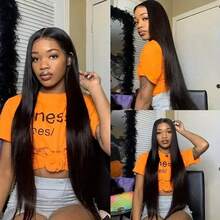 8-34 Inch 13x4 Invisible Lace Front Wig, 200% Density Pre-Plucked Natural Hairline Mixed Texture Brazilian Straight Natural Color Glueless Lace Front Wig For Women, Suitable For Party, Holiday, Daily Use - Natural & Black - View 4