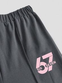 Youth Girl Letter Print Crew Neck Long Sleeve Top And Long Pants - Dark Grey - View 4