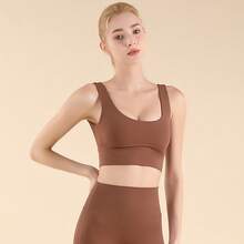New One-Piece V-Neck Backless Wide-Strap Sports Bra For Women, Suitable For Yoga, Beautiful Back, Dance, And Pilates - Grey - View 12