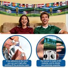 FIFA 2026年国际足联世界杯美国-加拿大-墨西哥悬挂横幅，雨滴流苏装饰，适用于酒吧、餐厅、营造足球氛围，国旗图案，球员星形图案 - 橫幅 - 查看 4