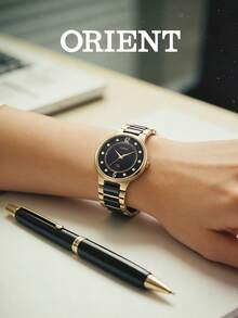 Orient RF-QA0007B10B Damen Quarzuhr, Gehäuse in Roségold, schwarzes Zifferblatt mit römischen Ziffern, Lederarmband, 30mm Gehäusedurchmesser, 3ATM wasserdicht, Datumsanzeige, klassische Mode Damenuhr - Schwarz - Übersicht 3
